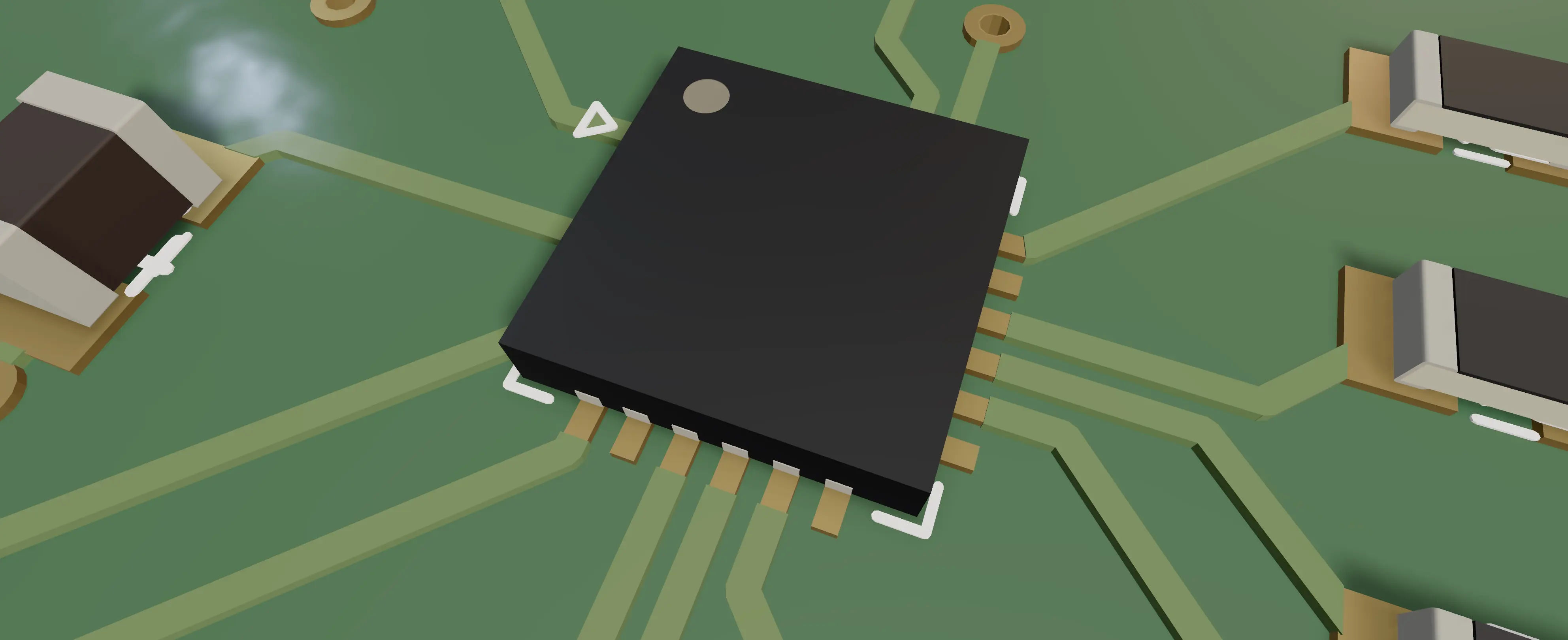 A fine-pitch QFN with one solder-mask opening per pad.
